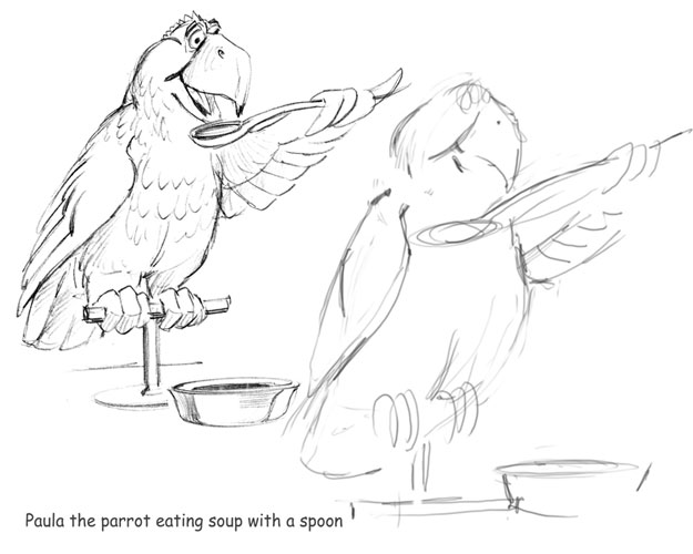 Paula the Parrot Cartoon Sketch