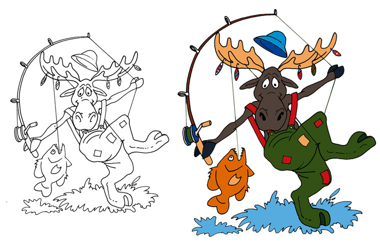 Moose Fisherman Cartoon